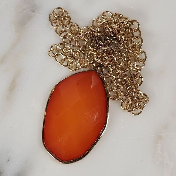 Orange & Gold Pendant Statement Necklace - Picture 1 of 5